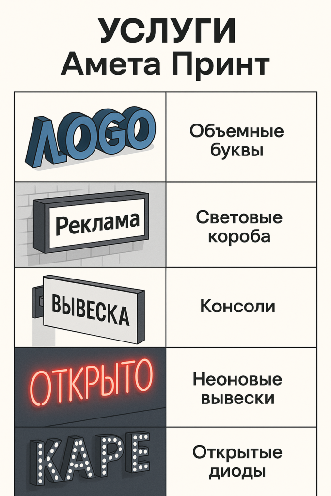 Услуги по световым вывескам